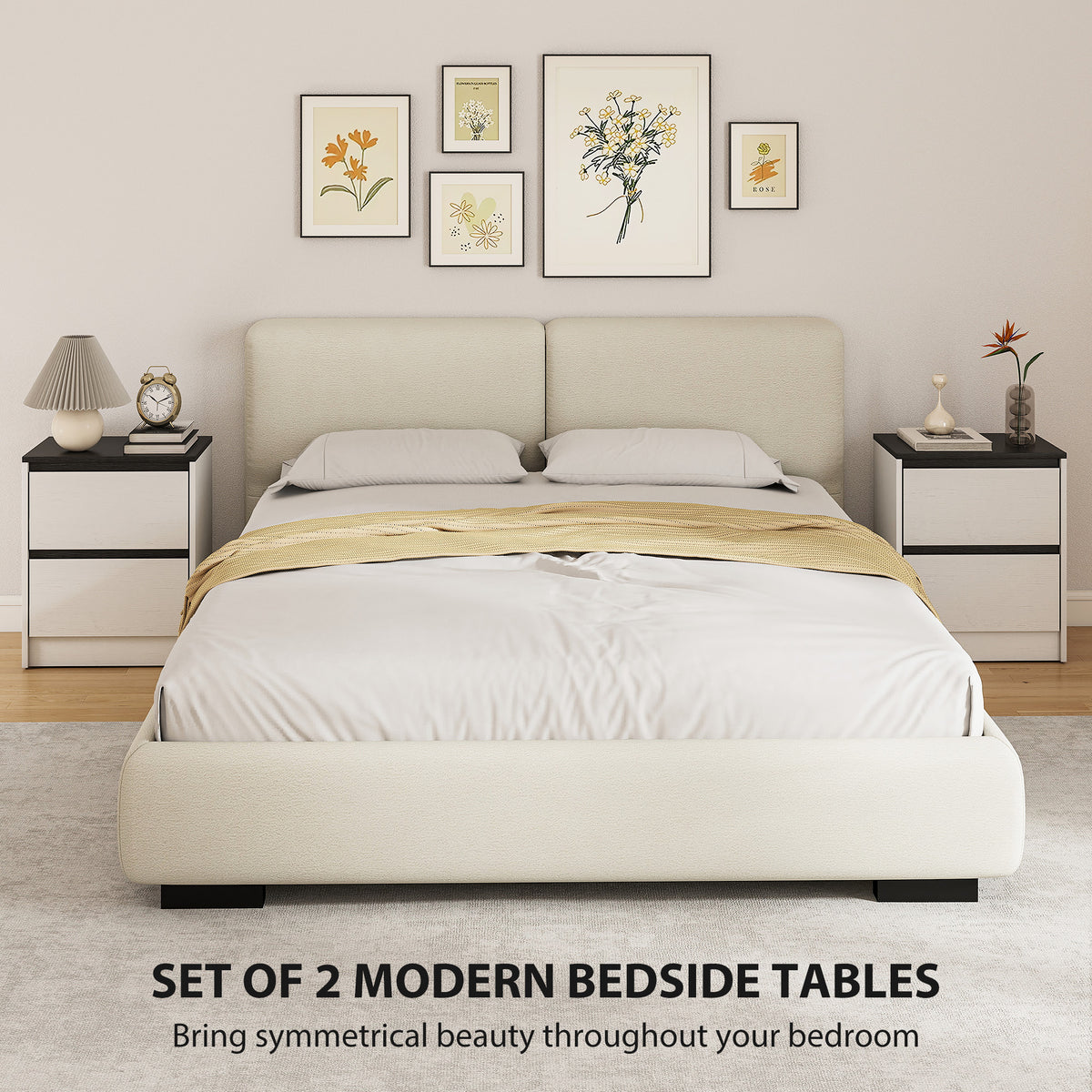 Set of 2 Modern Nightstands - White/Black 2-Drawer Tables-Home Furnishings > Bedroom Furniture > Bedside Tables-DECOROLALA