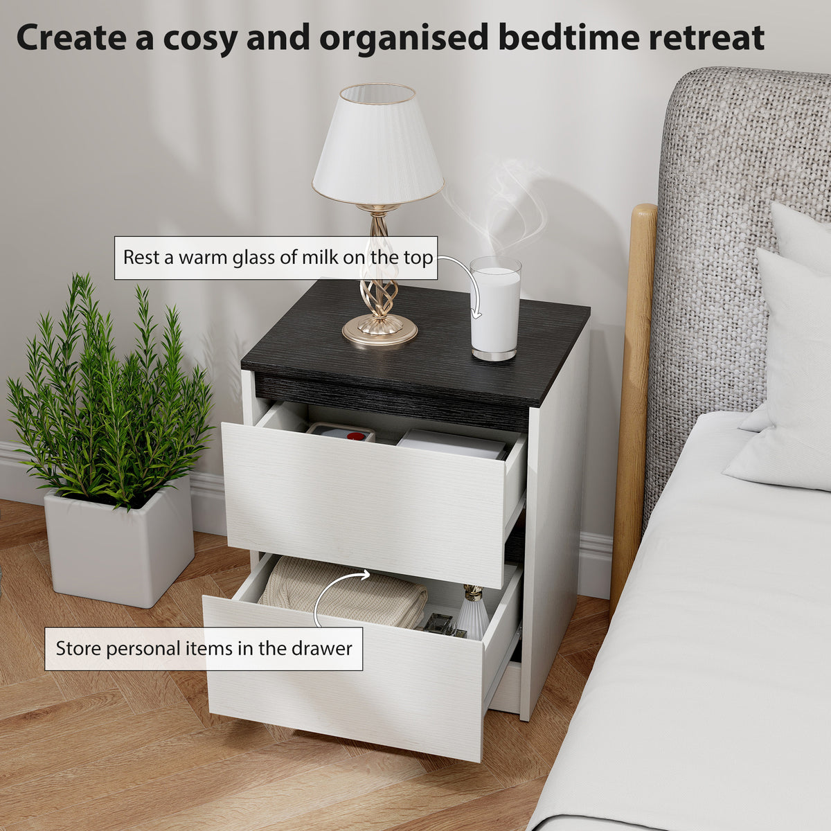 Set of 2 Modern Nightstands - White/Black 2-Drawer Tables-Home Furnishings > Bedroom Furniture > Bedside Tables-DECOROLALA