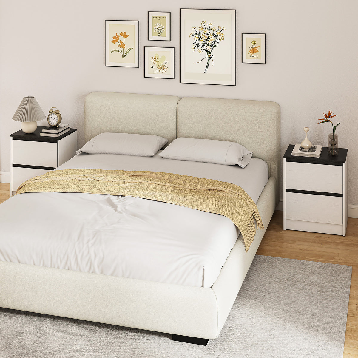 Set of 2 Modern Nightstands - White/Black 2-Drawer Tables-Home Furnishings > Bedroom Furniture > Bedside Tables-DECOROLALA