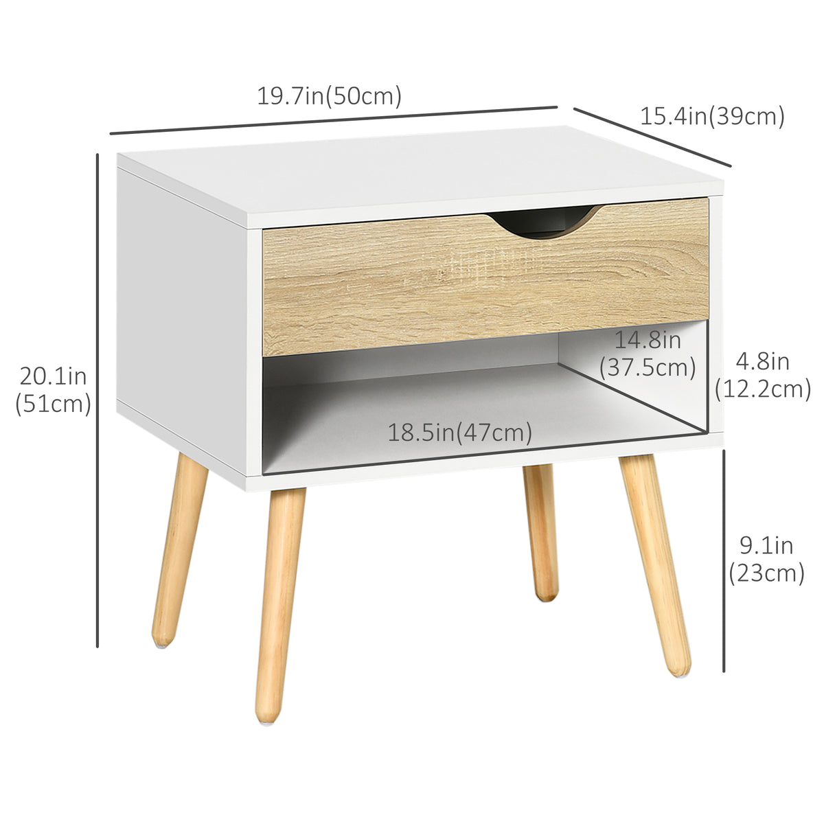 Set of 2 Modern Nightstands with Drawer and Shelf - White-Home Furnishings > Bedroom Furniture > Bedside Tables-DECOROLALA