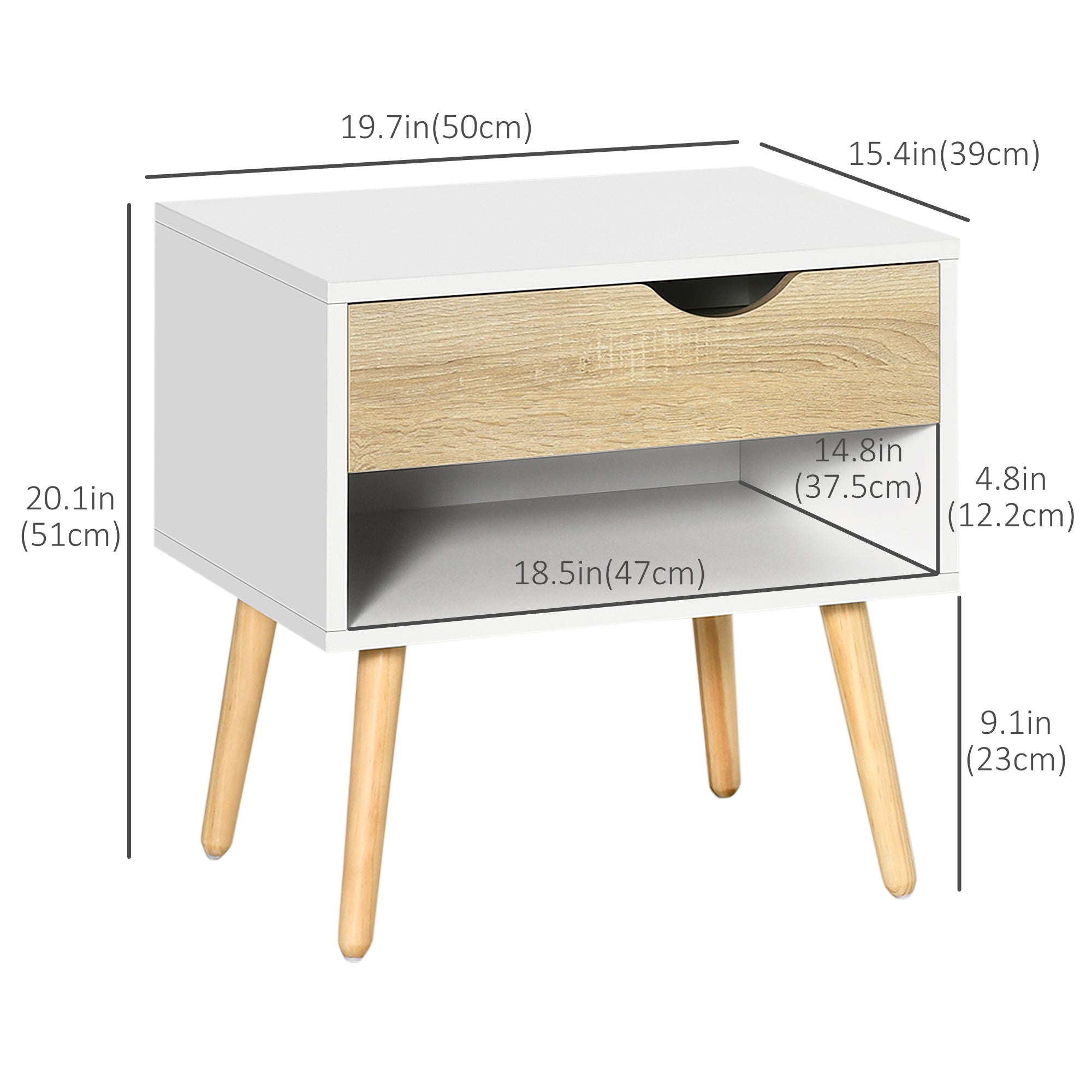 Set of 2 Modern Nightstands with Drawer and Shelf - White-Home Furnishings > Bedroom Furniture > Bedside Tables-DECOROLALA