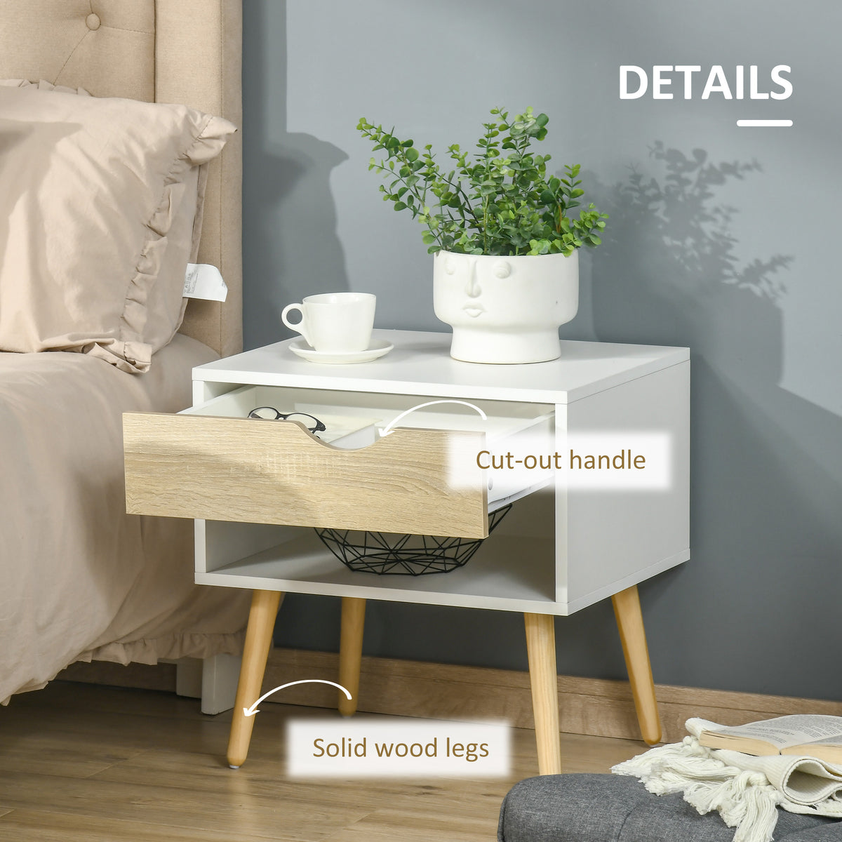 Set of 2 Modern Nightstands with Drawer and Shelf - White-Home Furnishings > Bedroom Furniture > Bedside Tables-DECOROLALA