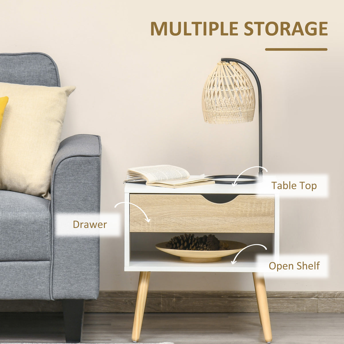 Set of 2 Modern Nightstands with Drawer and Shelf - White-Home Furnishings > Bedroom Furniture > Bedside Tables-DECOROLALA