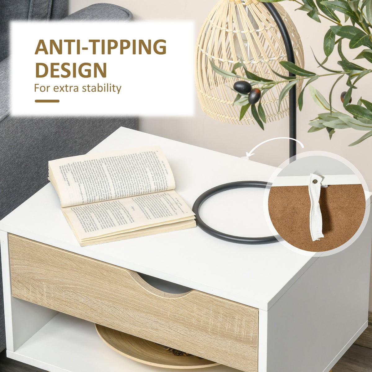 Set of 2 Modern Nightstands with Drawer and Shelf - White-Home Furnishings > Bedroom Furniture > Bedside Tables-DECOROLALA