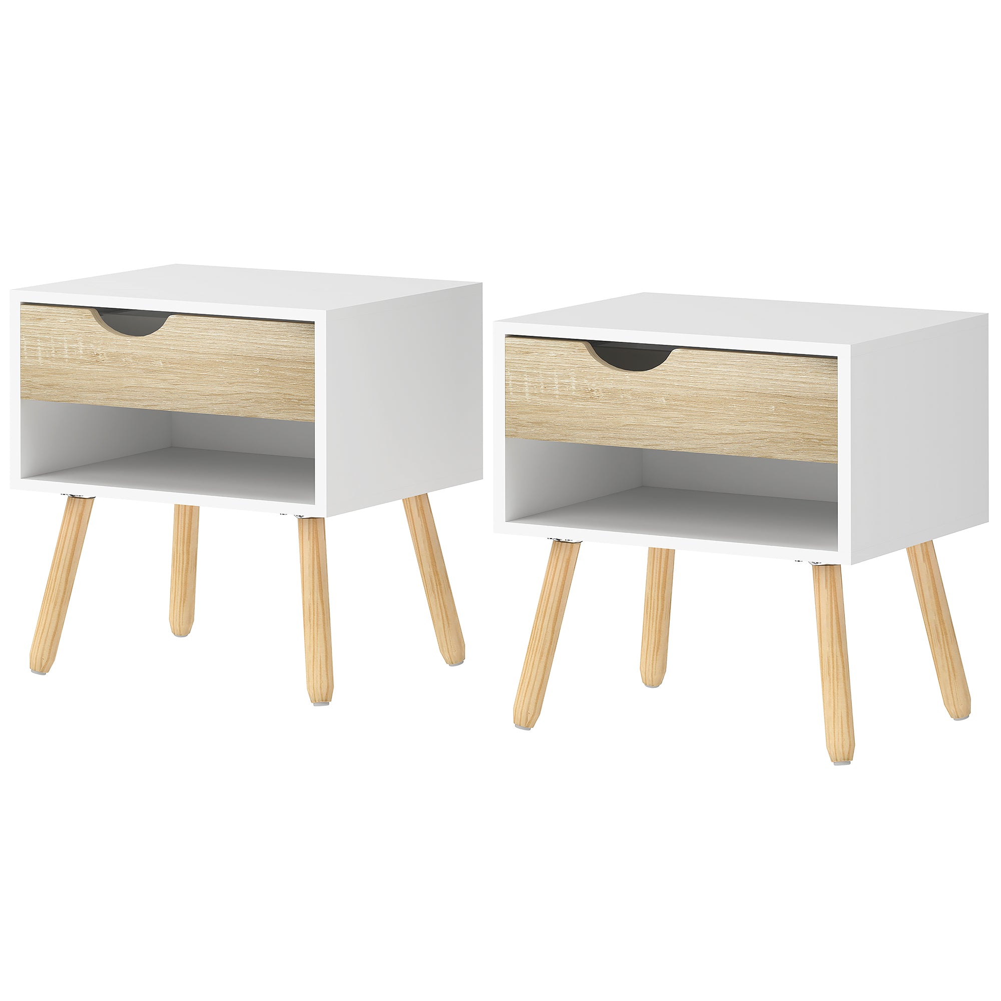 Set of 2 Modern Nightstands with Drawer and Shelf - White-Home Furnishings > Bedroom Furniture > Bedside Tables-DECOROLALA