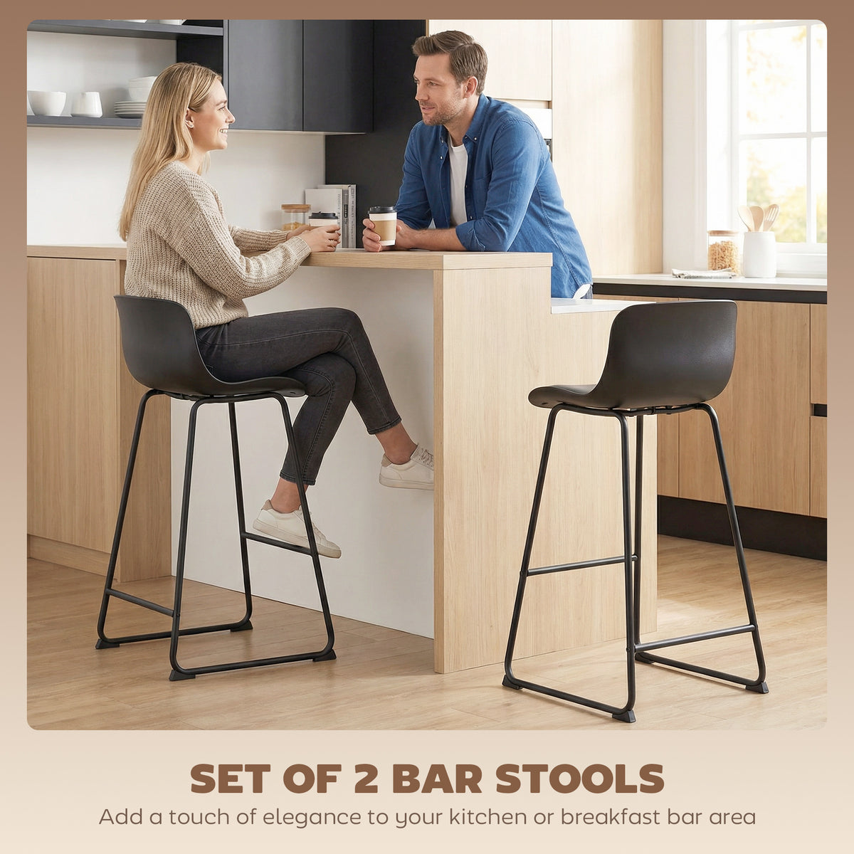 Set of 2 Modern PU Leather Bar Stools - Black 27" Height-Home Furnishings > Kitchen & Dining Furniture > Bar Stools-DECOROLALA