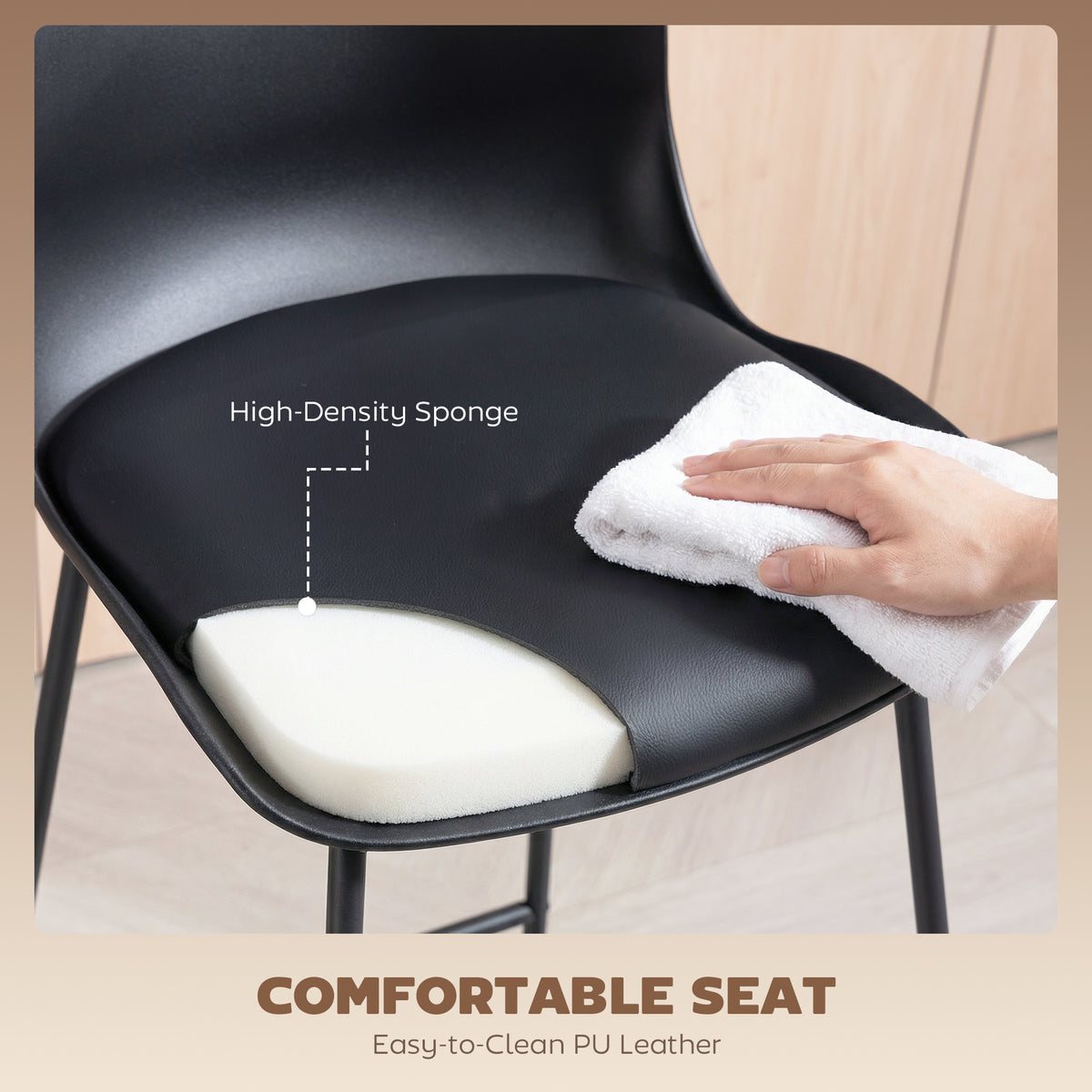 Set of 2 Modern PU Leather Bar Stools - Black 27" Height-Home Furnishings > Kitchen & Dining Furniture > Bar Stools-DECOROLALA