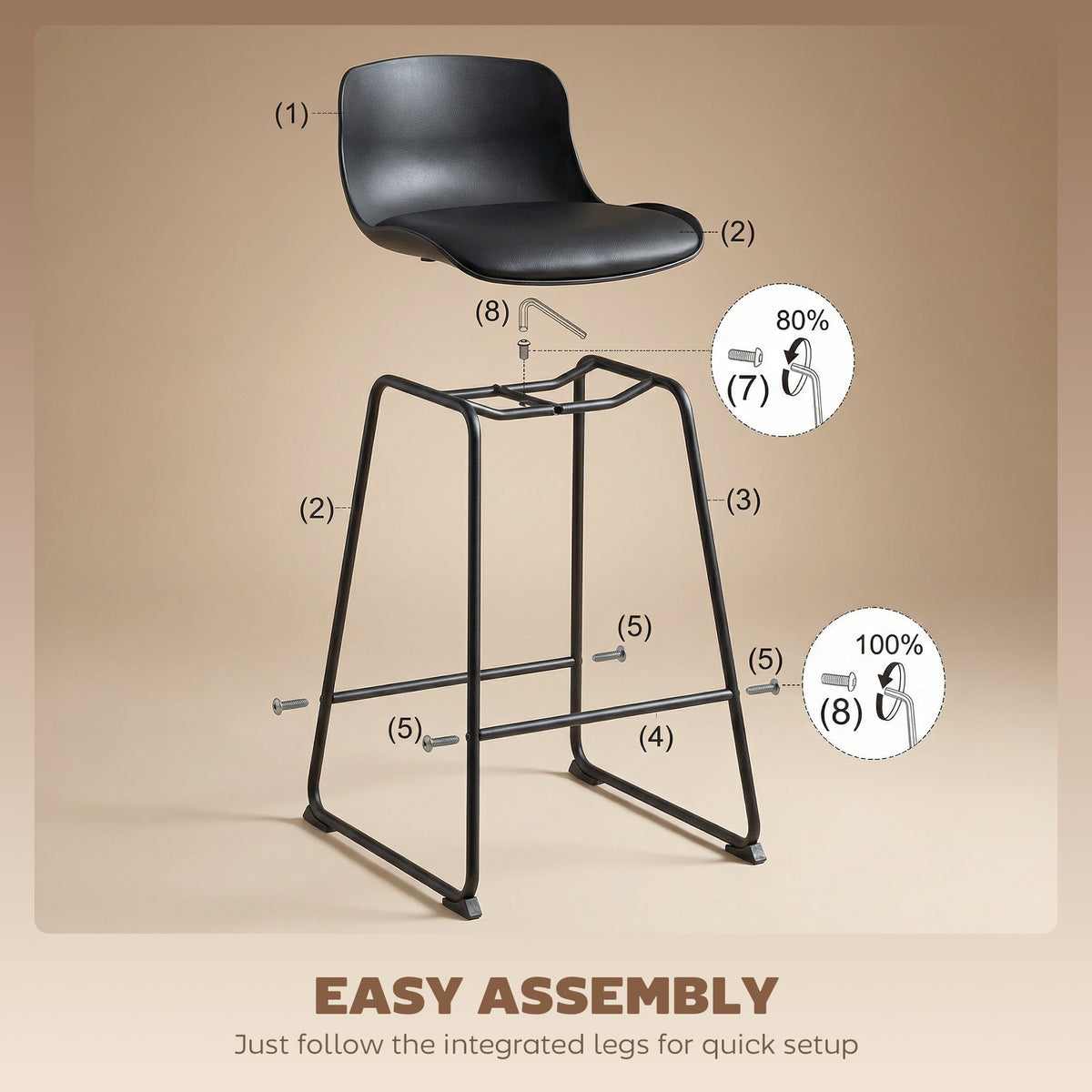 Set of 2 Modern PU Leather Bar Stools - Black 27" Height-Home Furnishings > Kitchen & Dining Furniture > Bar Stools-DECOROLALA