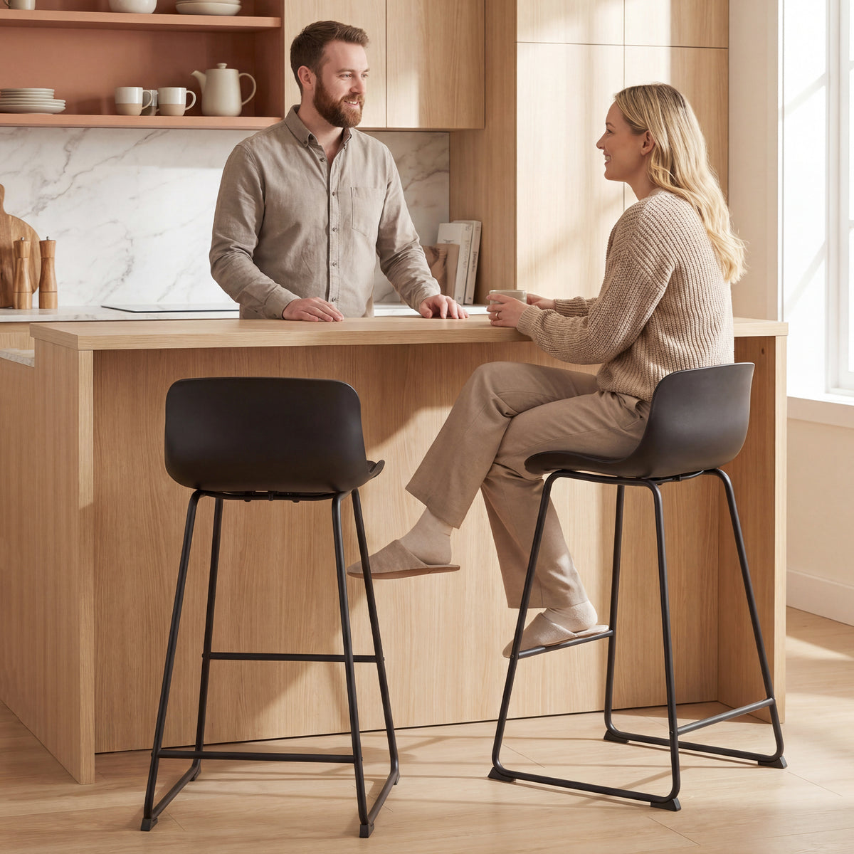 Set of 2 Modern PU Leather Bar Stools - Black 27" Height-Home Furnishings > Kitchen & Dining Furniture > Bar Stools-DECOROLALA