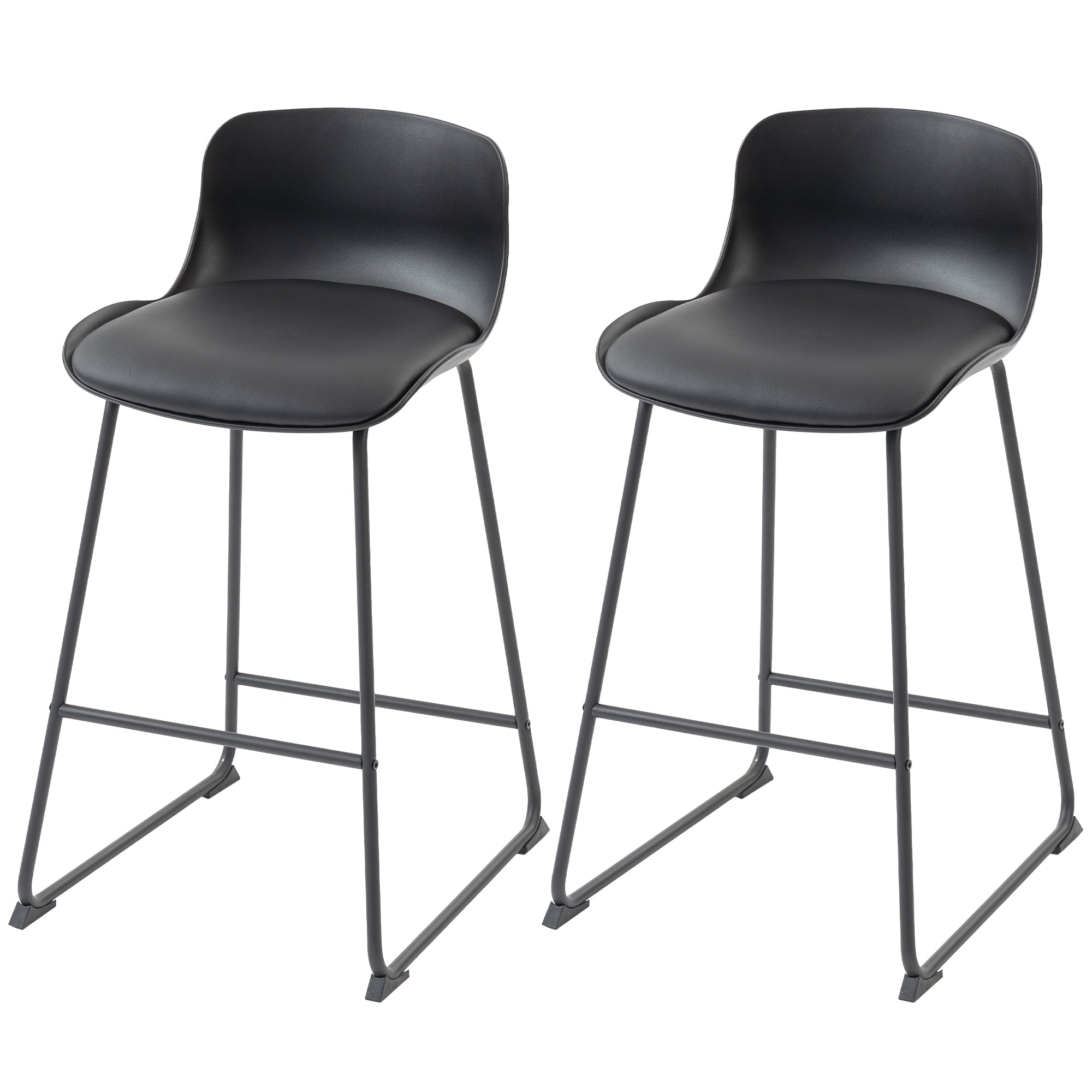 Set of 2 Modern PU Leather Bar Stools - Black 27" Height-Home Furnishings > Kitchen & Dining Furniture > Bar Stools-DECOROLALA