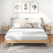 Set of 2 Modern Rattan Nightstand with Drawer and Solid Wood Legs for Bedroom and Living Room-Oak-Nightstands-DECOROLALA