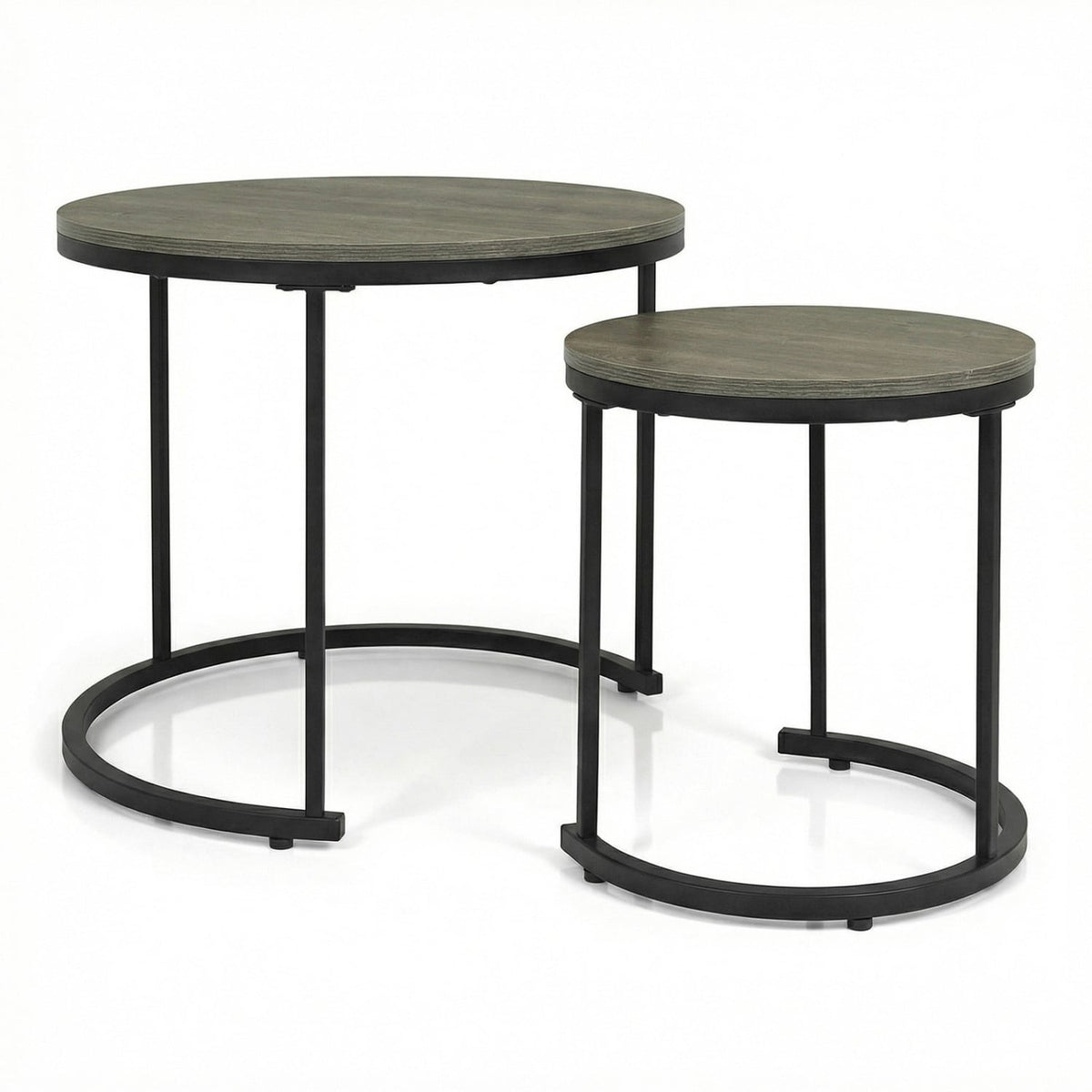Set of 2 Modern Round Stacking Nesting Coffee Tables-Oak-Coffee Tables-DECOROLALA