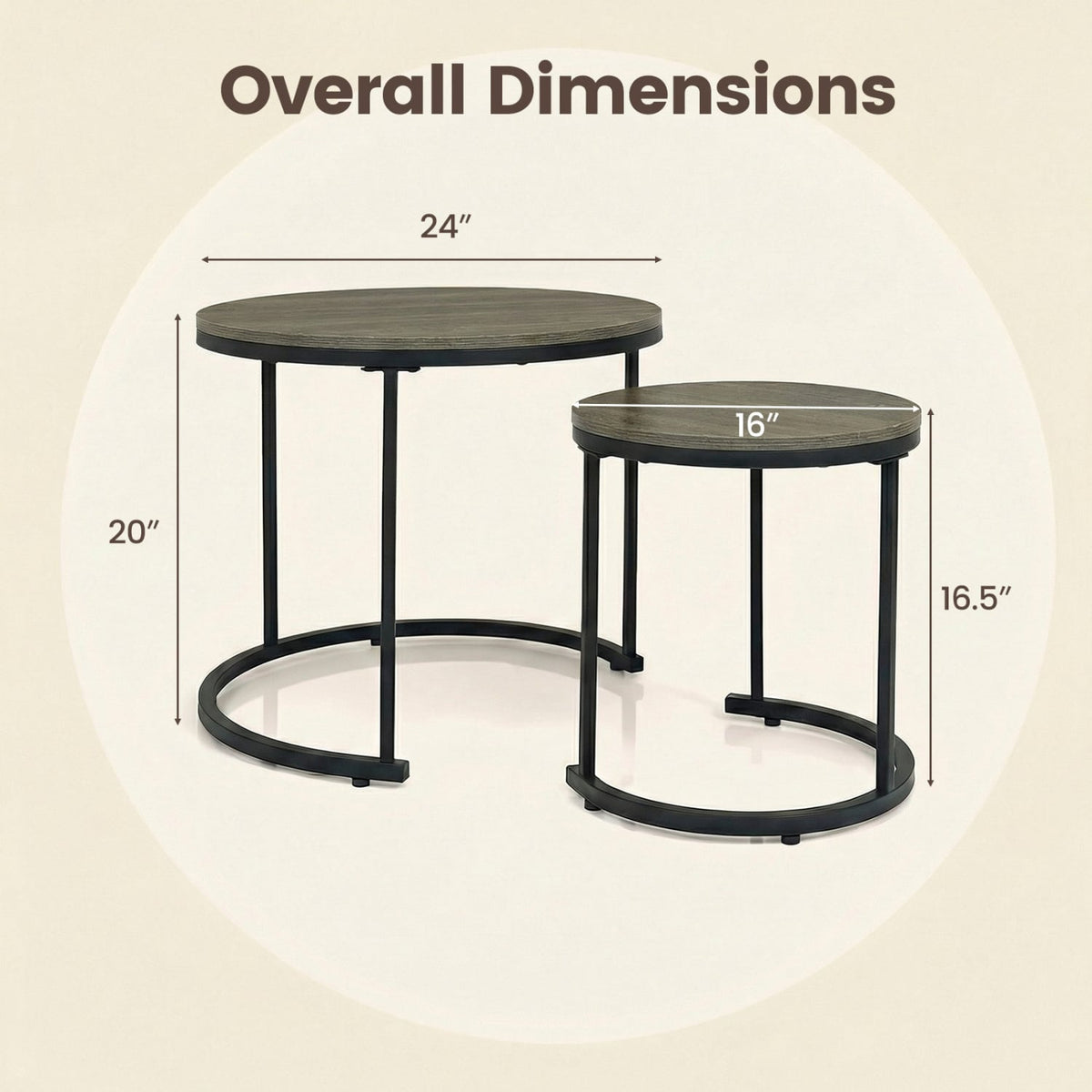 Set of 2 Modern Round Stacking Nesting Coffee Tables-Oak-Coffee Tables-DECOROLALA