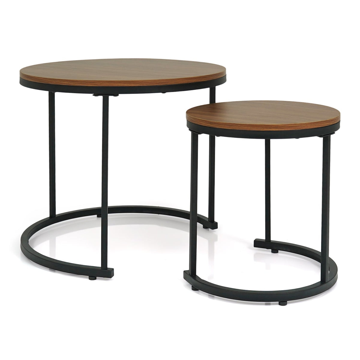 Set of 2 Modern Round Stacking Nesting Coffee Tables for Living Room-Light Brown-Coffee Tables-DECOROLALA