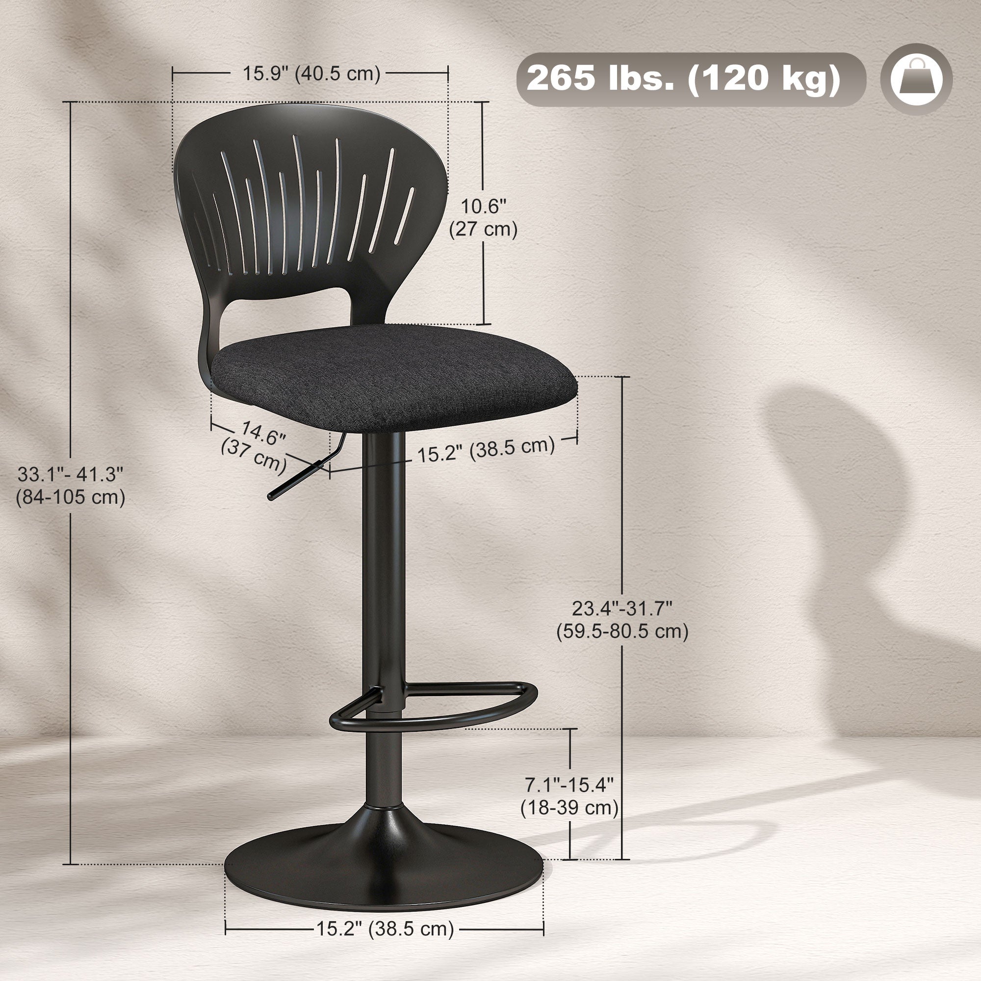 Set of 2 Modern Swivel Bar Stools - Black Adjustable Height-Home Furnishings > Kitchen & Dining Furniture > Bar Stools-DECOROLALA