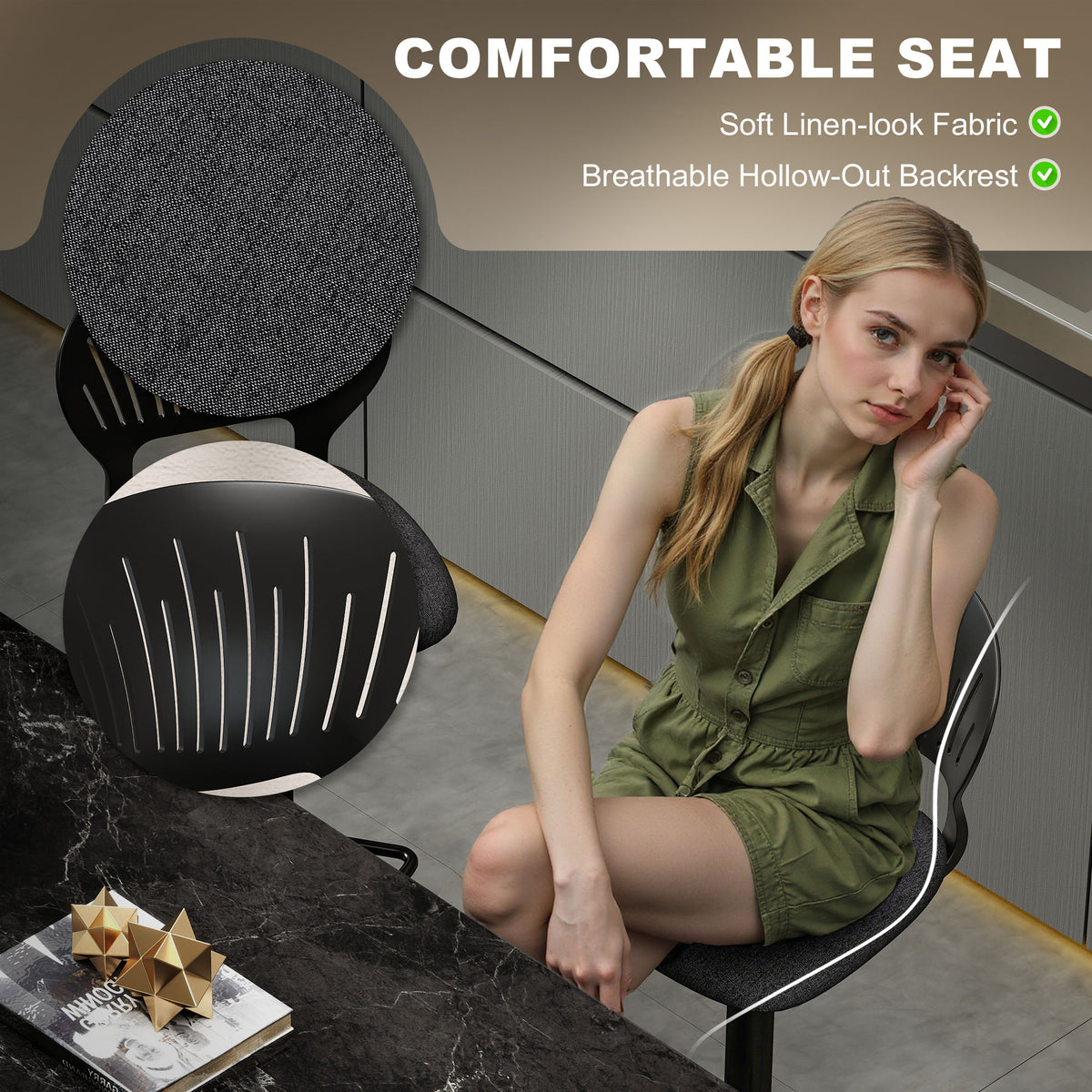 Set of 2 Modern Swivel Bar Stools - Black Adjustable Height-Home Furnishings > Kitchen & Dining Furniture > Bar Stools-DECOROLALA