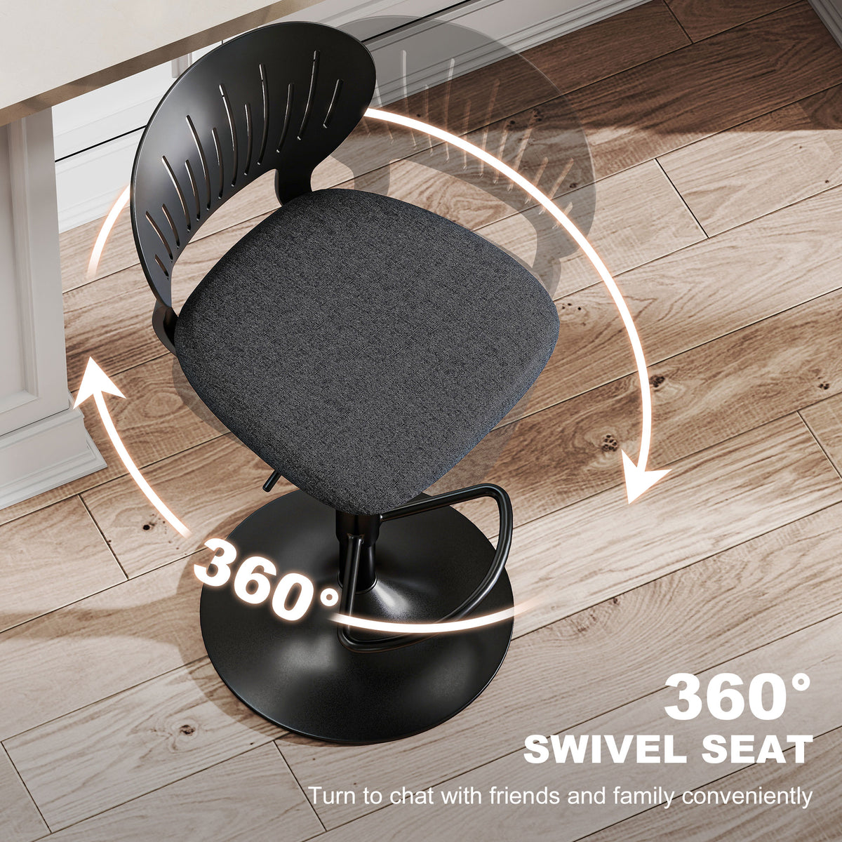 Set of 2 Modern Swivel Bar Stools - Black Adjustable Height-Home Furnishings > Kitchen & Dining Furniture > Bar Stools-DECOROLALA