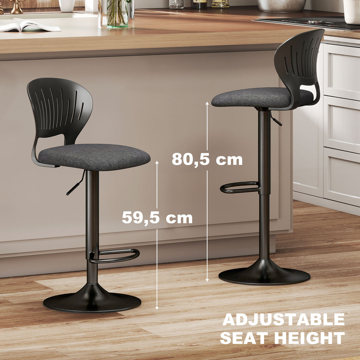Set of 2 Modern Swivel Bar Stools - Black Adjustable Height-Home Furnishings > Kitchen & Dining Furniture > Bar Stools-DECOROLALA