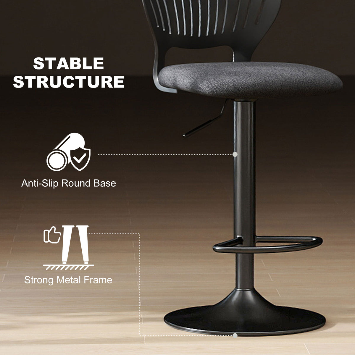 Set of 2 Modern Swivel Bar Stools - Black Adjustable Height-Home Furnishings > Kitchen & Dining Furniture > Bar Stools-DECOROLALA