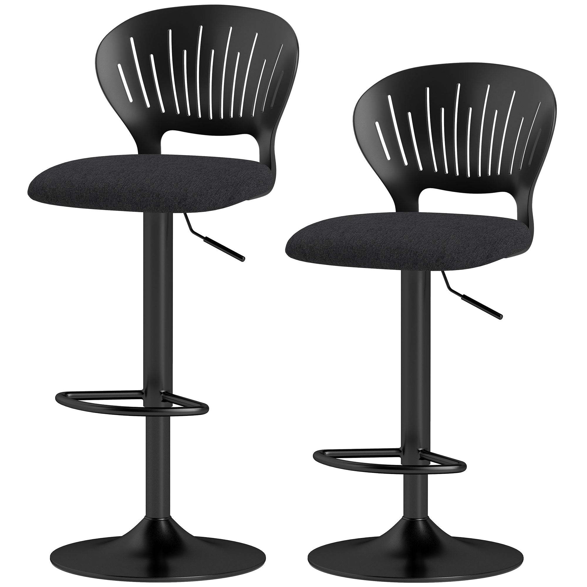 Set of 2 Modern Swivel Bar Stools - Black Adjustable Height-Home Furnishings > Kitchen & Dining Furniture > Bar Stools-DECOROLALA