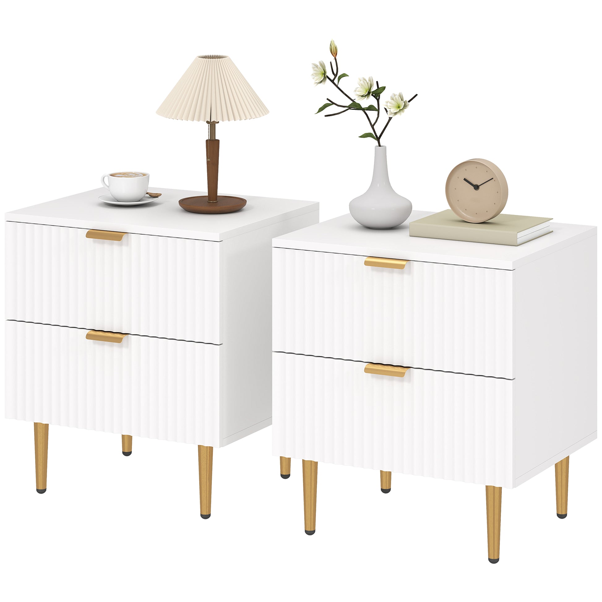 Set of 2 Modern White Nightstands - 2-Drawer Side Tables-DECOROLALA