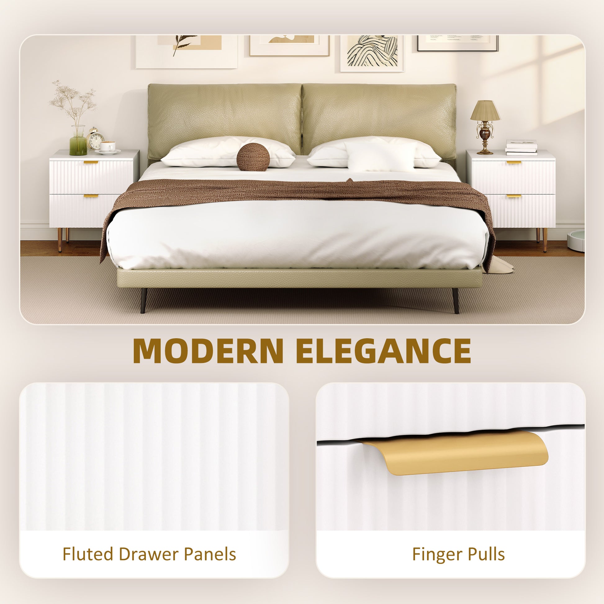 Set of 2 Modern White Nightstands - 2-Drawer Side Tables-DECOROLALA