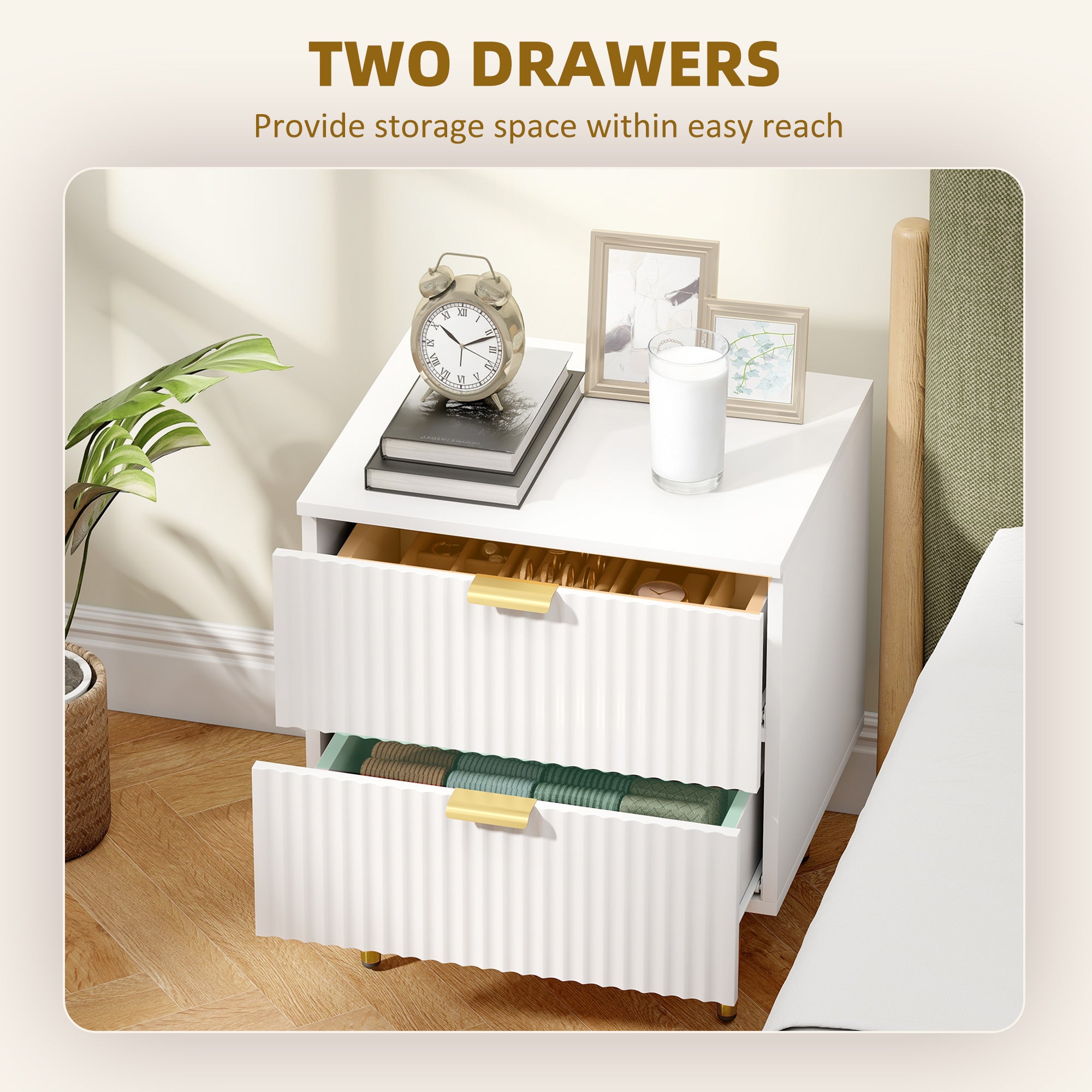 Set of 2 Modern White Nightstands - 2-Drawer Side Tables-DECOROLALA