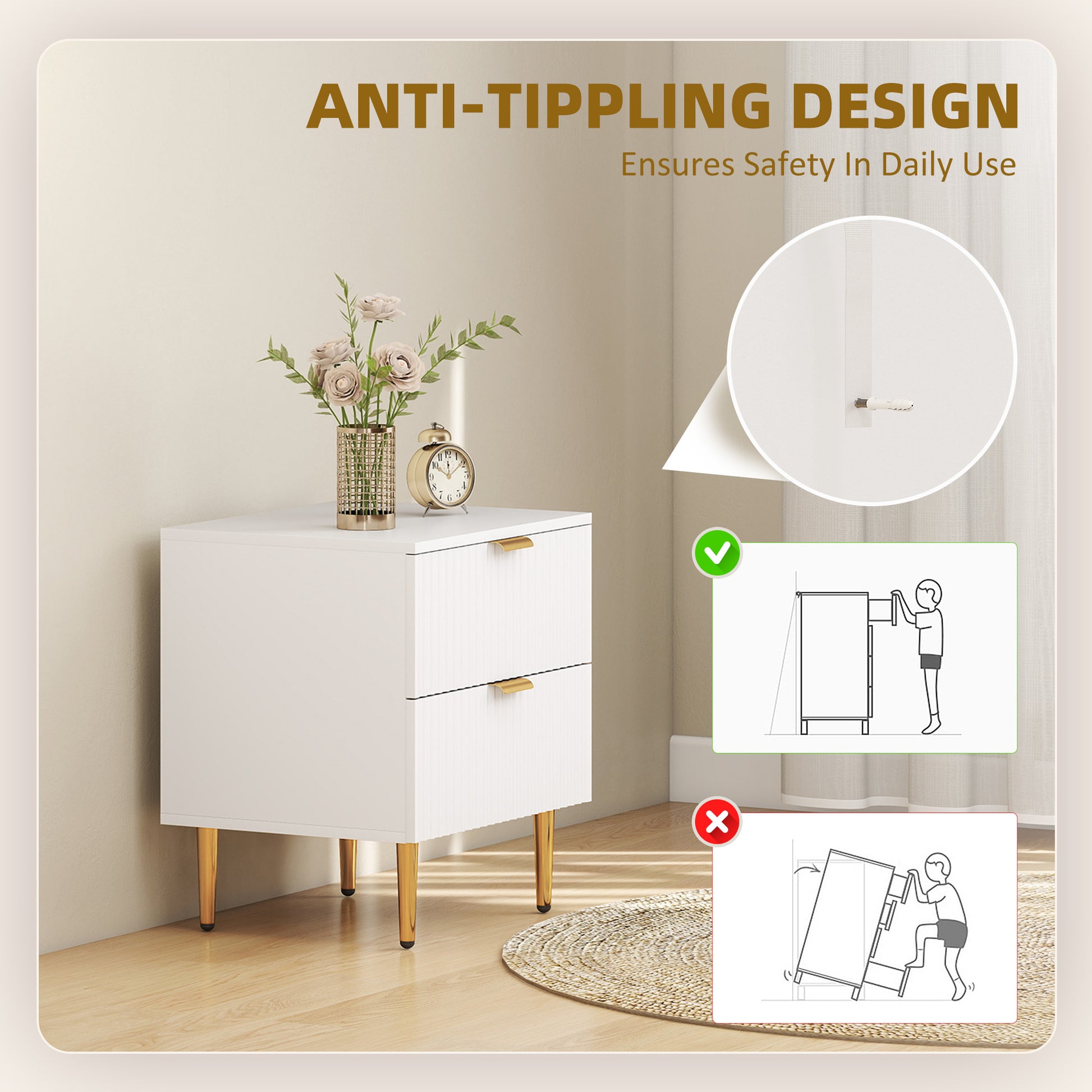 Set of 2 Modern White Nightstands - 2-Drawer Side Tables-DECOROLALA