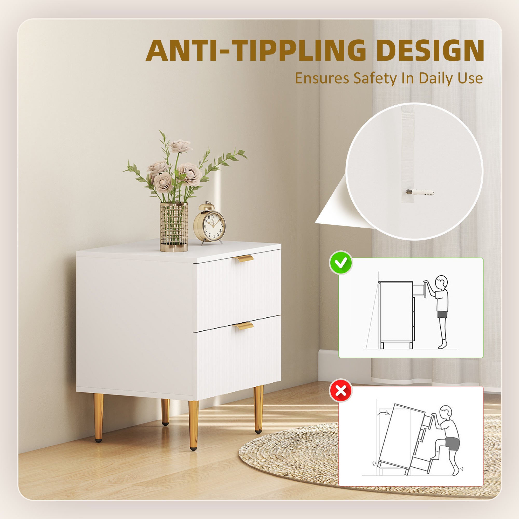 Set of 2 Modern White Nightstands - 2-Drawer Side Tables-DECOROLALA