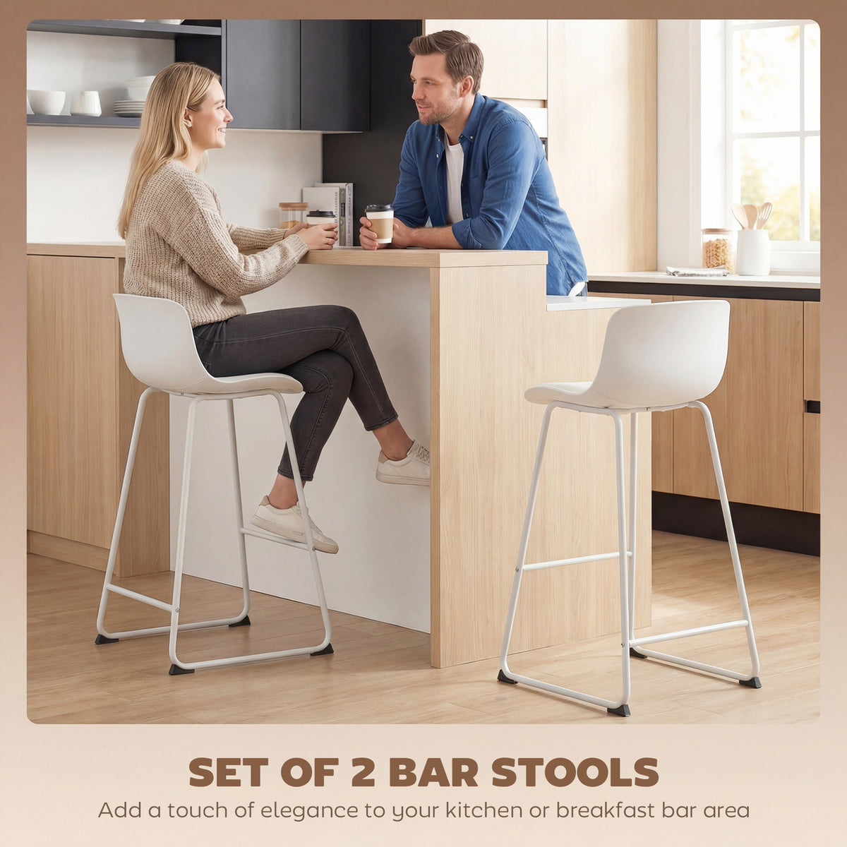 Set of 2 Modern White PU Leather Bar Stools - 27" Seat Height-Home Furnishings > Kitchen & Dining Furniture > Bar Stools-DECOROLALA