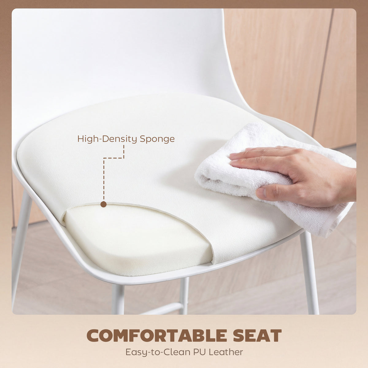Set of 2 Modern White PU Leather Bar Stools - 27" Seat Height-Home Furnishings > Kitchen & Dining Furniture > Bar Stools-DECOROLALA