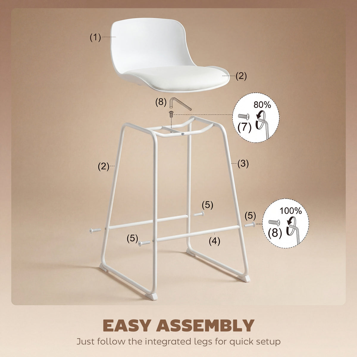 Set of 2 Modern White PU Leather Bar Stools - 27" Seat Height-Home Furnishings > Kitchen & Dining Furniture > Bar Stools-DECOROLALA