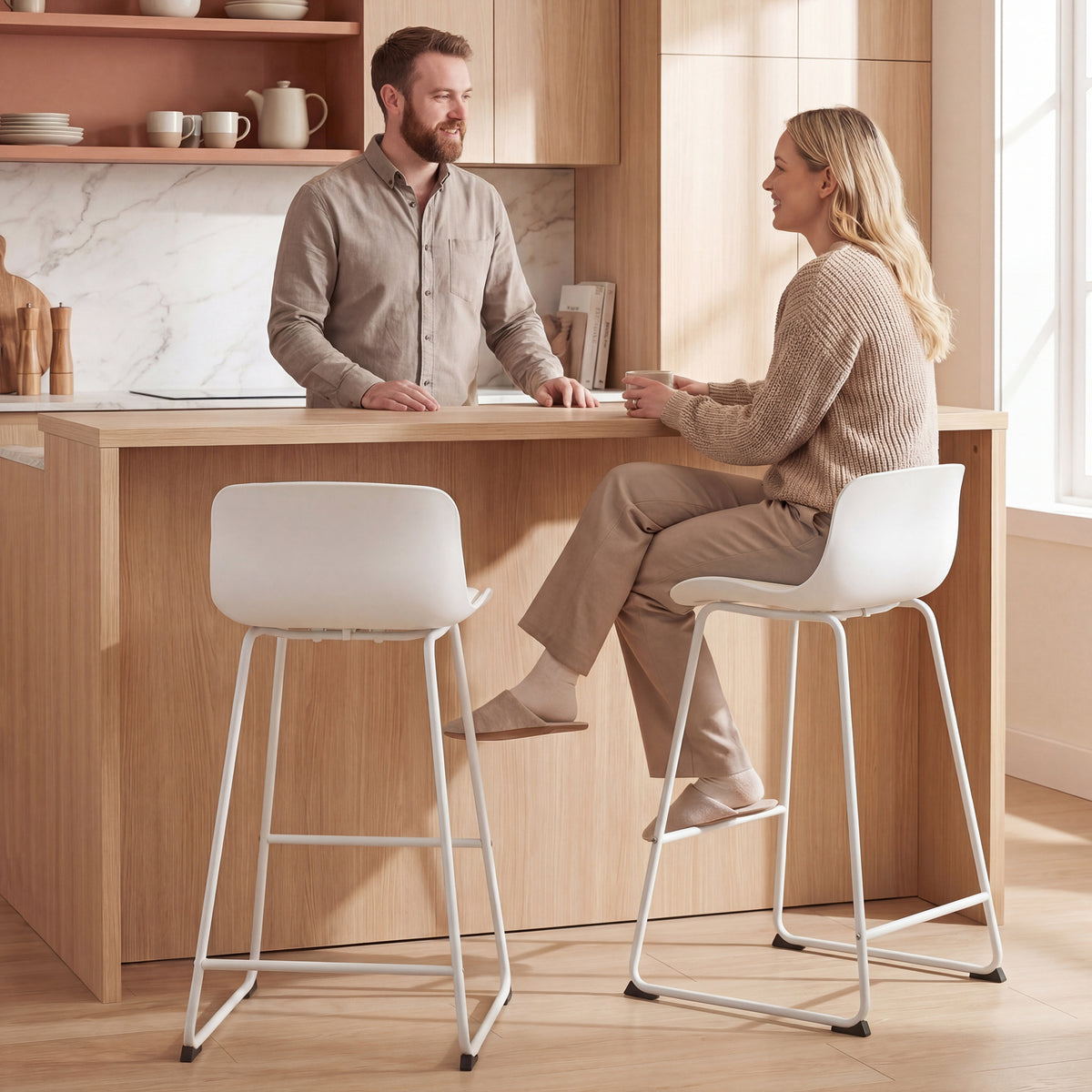 Set of 2 Modern White PU Leather Bar Stools - 27" Seat Height-Home Furnishings > Kitchen & Dining Furniture > Bar Stools-DECOROLALA