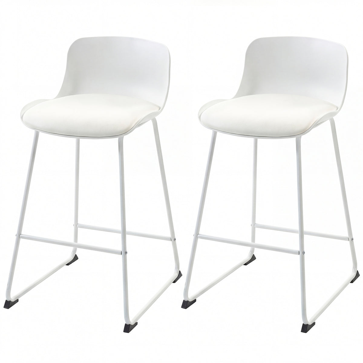 Set of 2 Modern White PU Leather Bar Stools - 27" Seat Height-Home Furnishings > Kitchen & Dining Furniture > Bar Stools-DECOROLALA