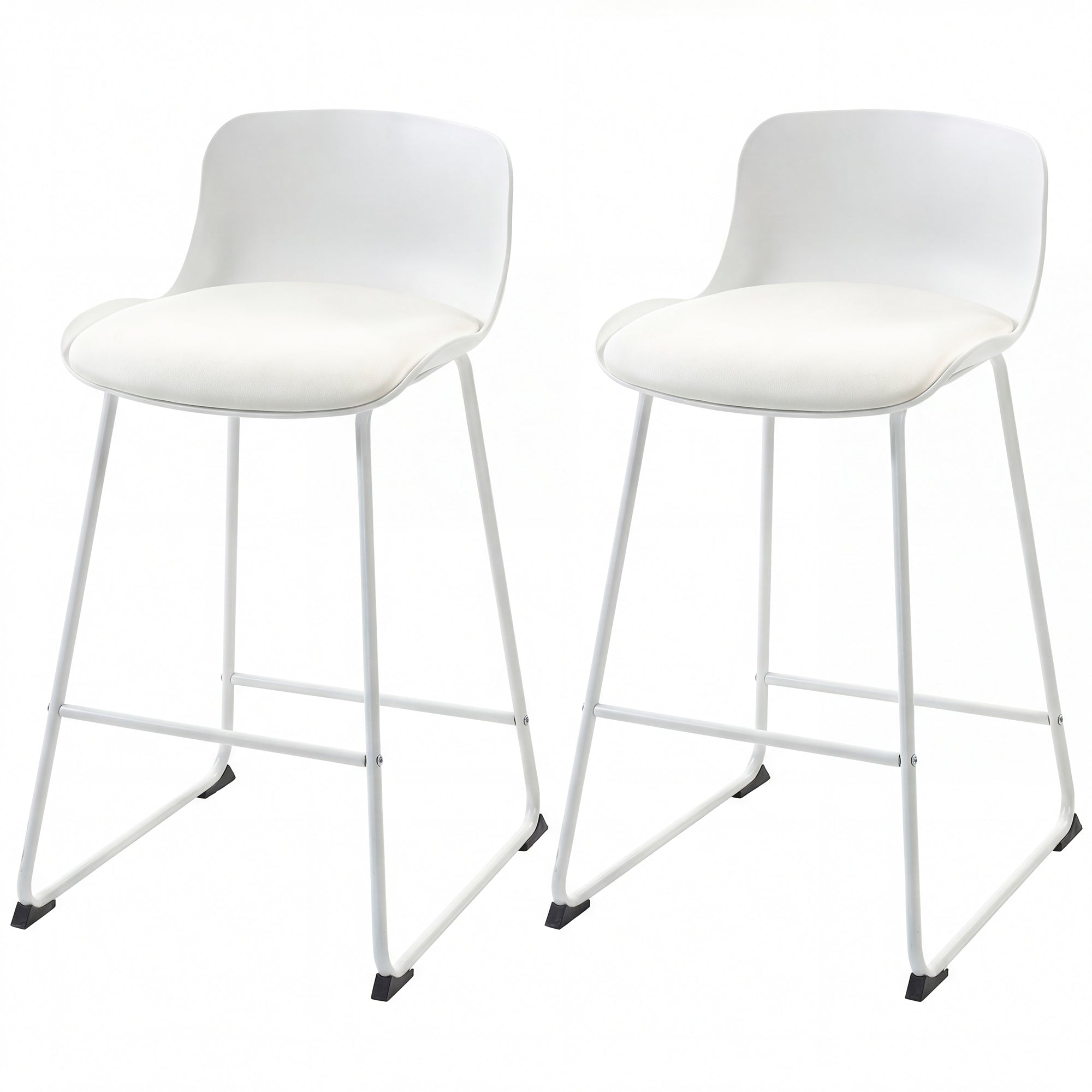 Set of 2 Modern White PU Leather Bar Stools - 27" Seat Height-Home Furnishings > Kitchen & Dining Furniture > Bar Stools-DECOROLALA