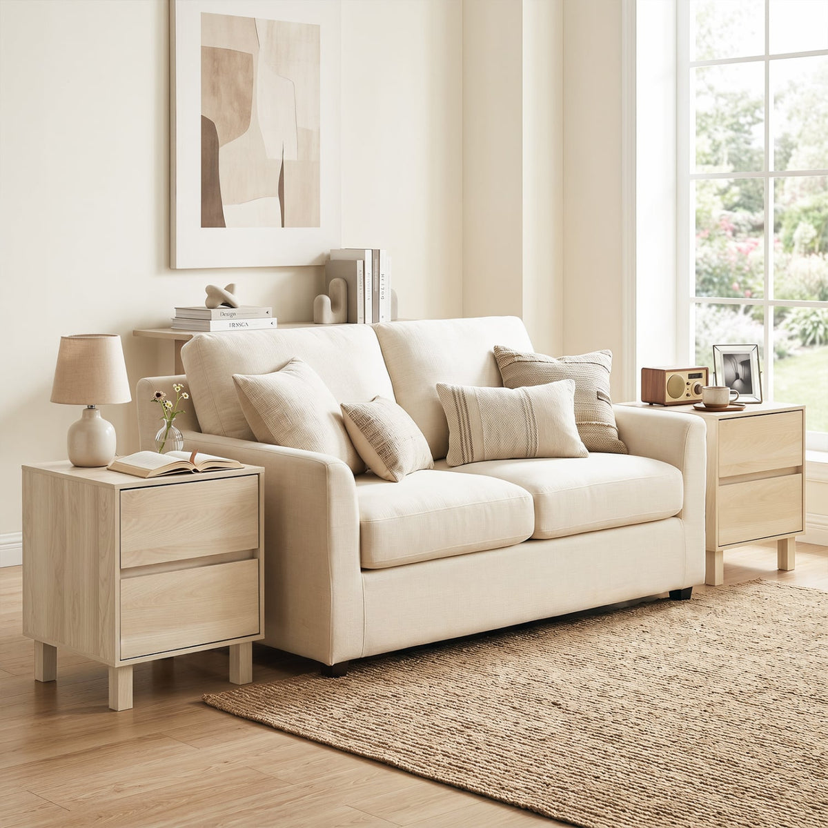 Set of 2 Modern Wooden End Table with 2 Storage Drawers-Natural-End & Side Tables-DECOROLALA