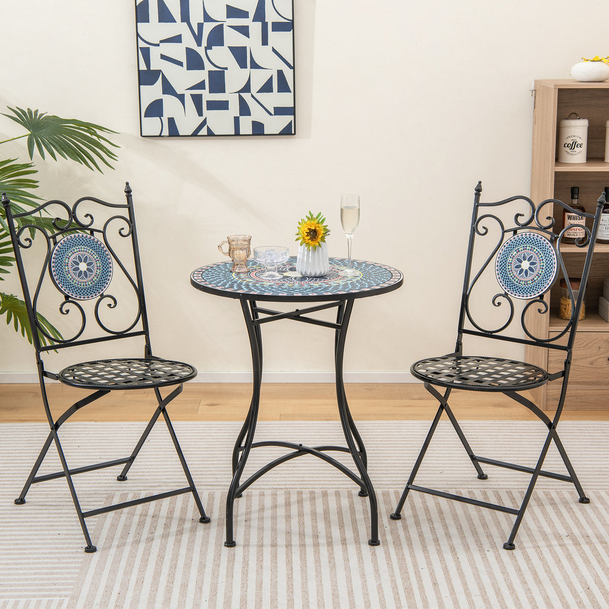 Set of 2 Mosaic Chairs for Patio Metal Folding Chairs-A-Patio Dining Chairs-DECOROLALA