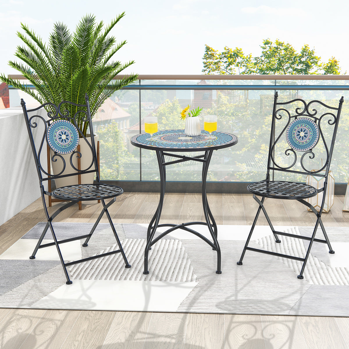 Set of 2 Mosaic Chairs for Patio Metal Folding Chairs-A-Patio Dining Chairs-DECOROLALA