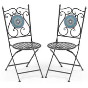 Set of 2 Mosaic Chairs for Patio Metal Folding Chairs-A-Patio Dining Chairs-DECOROLALA