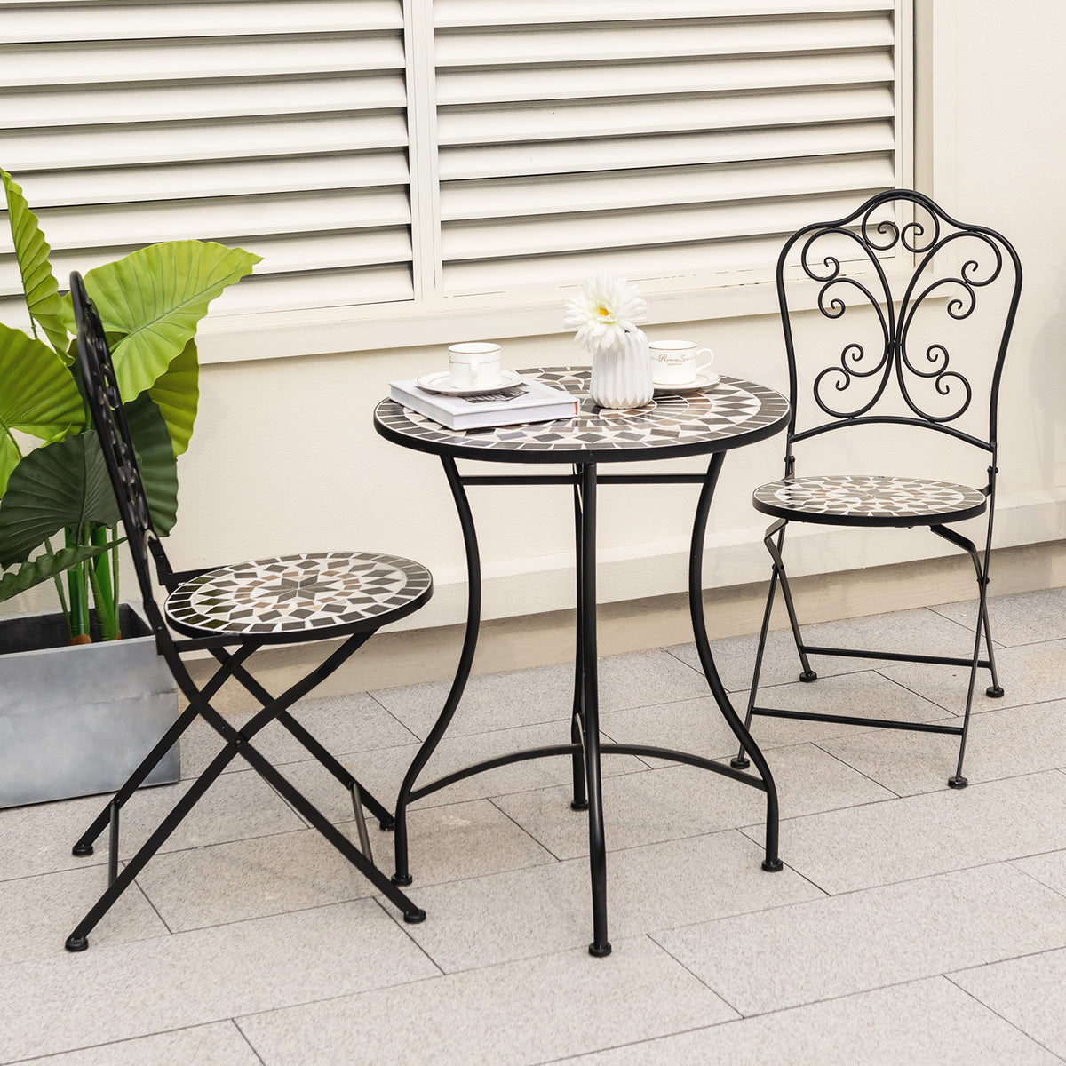 Set of 2 Mosaic Chairs for Patio Metal Folding Chairs-C-Patio Dining Chairs-DECOROLALA