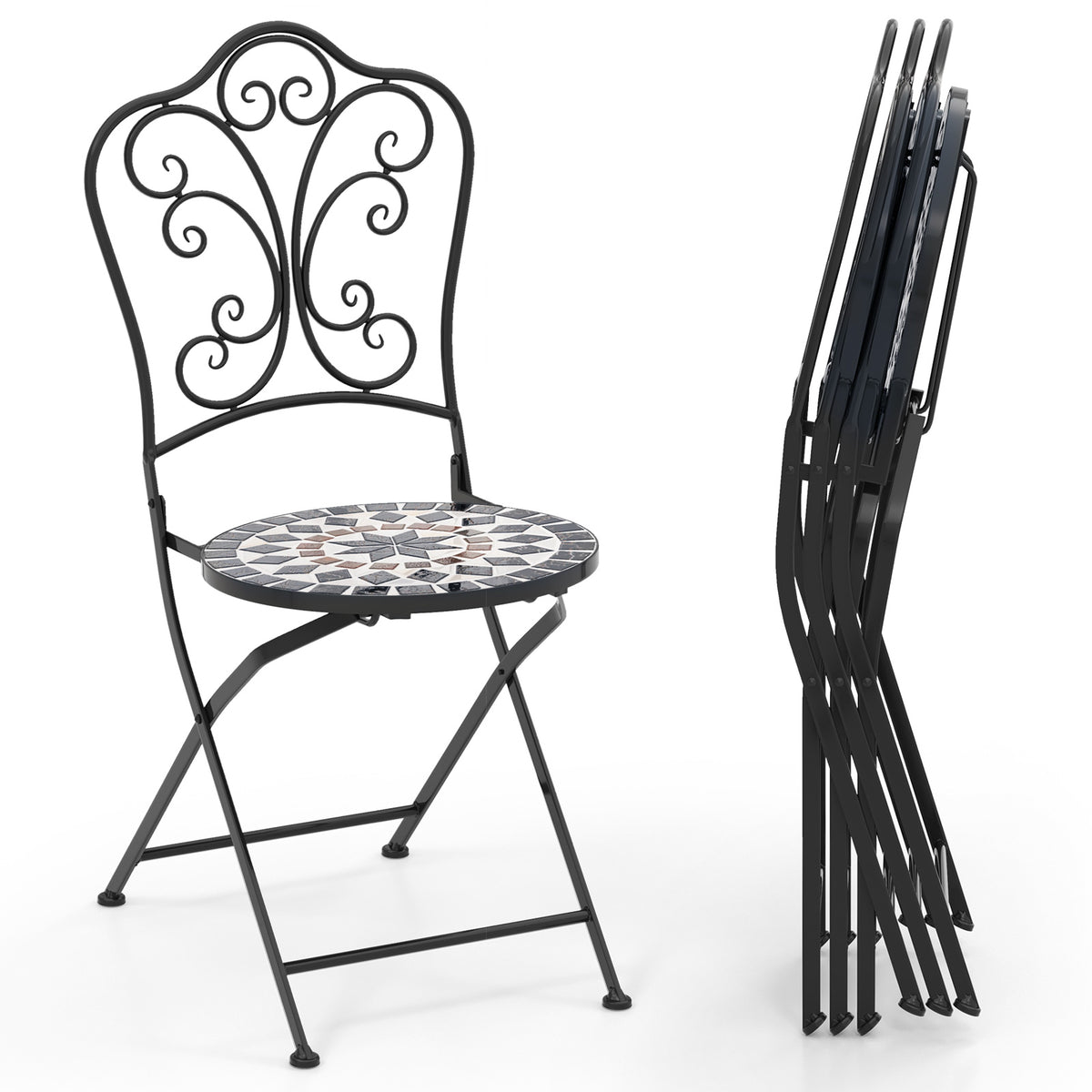Set of 2 Mosaic Chairs for Patio Metal Folding Chairs-C-Patio Dining Chairs-DECOROLALA