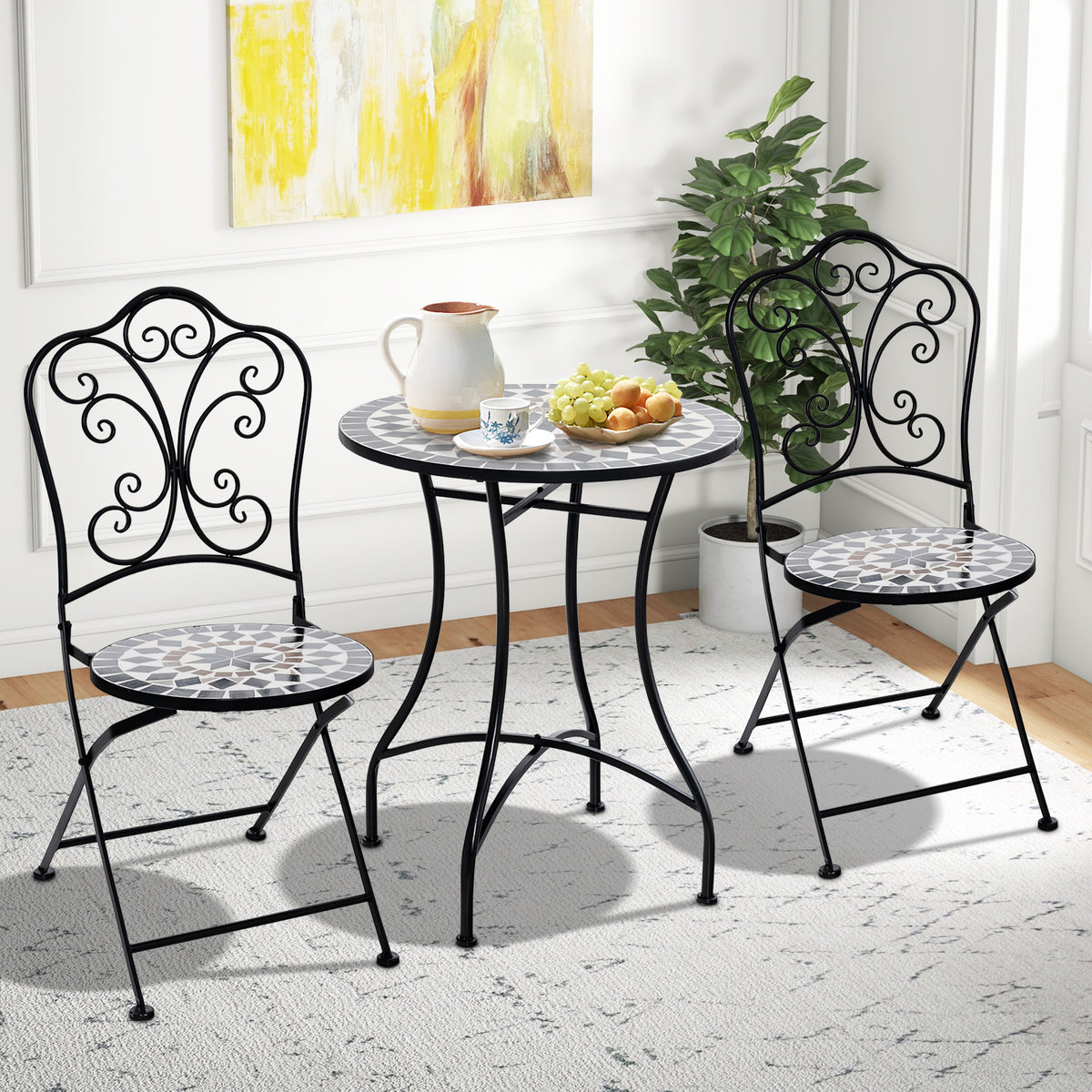 Set of 2 Mosaic Chairs for Patio Metal Folding Chairs-C-Patio Dining Chairs-DECOROLALA