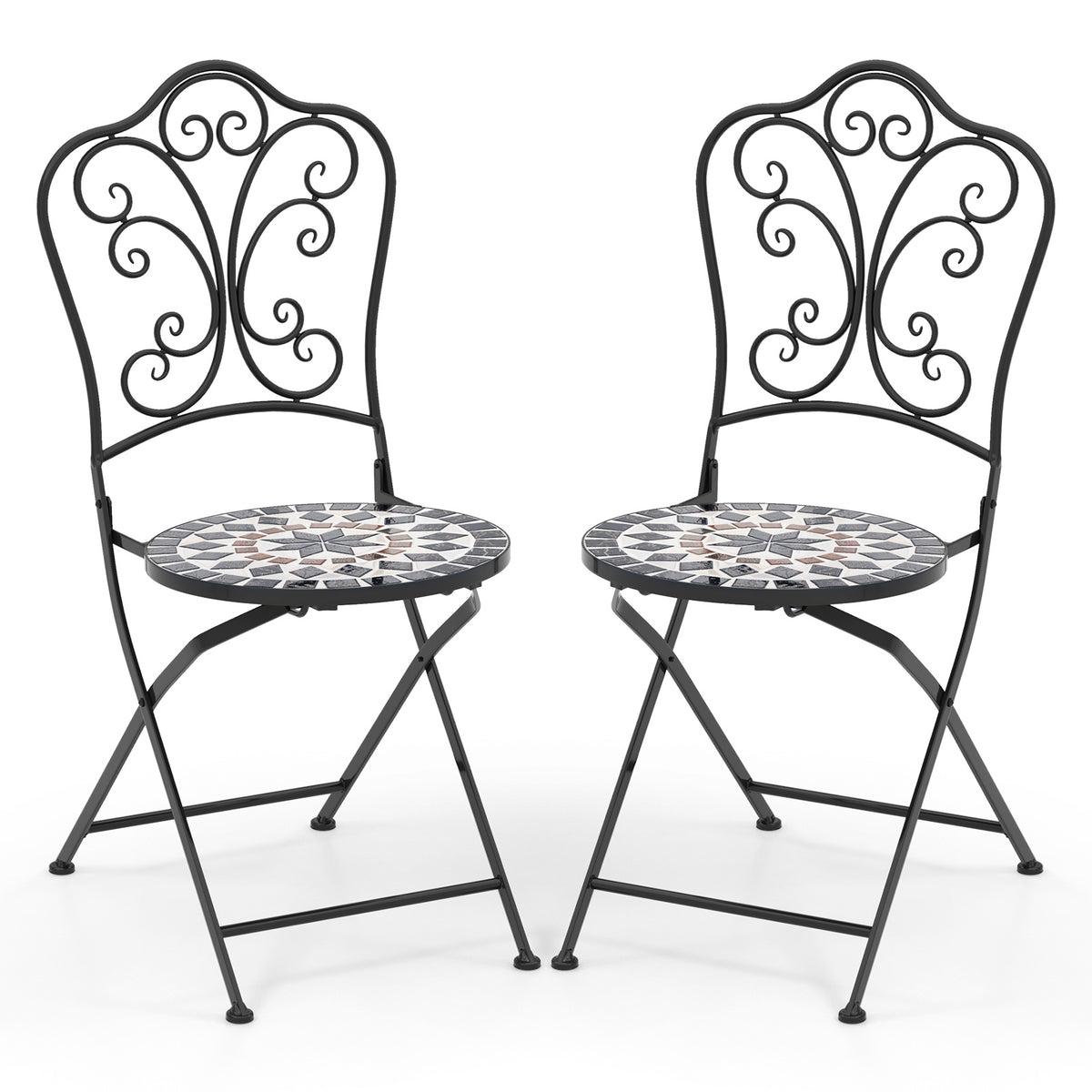 Set of 2 Mosaic Chairs for Patio Metal Folding Chairs-C-Patio Dining Chairs-DECOROLALA