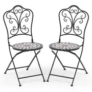 Set of 2 Mosaic Chairs for Patio Metal Folding Chairs-C-Patio Dining Chairs-DECOROLALA
