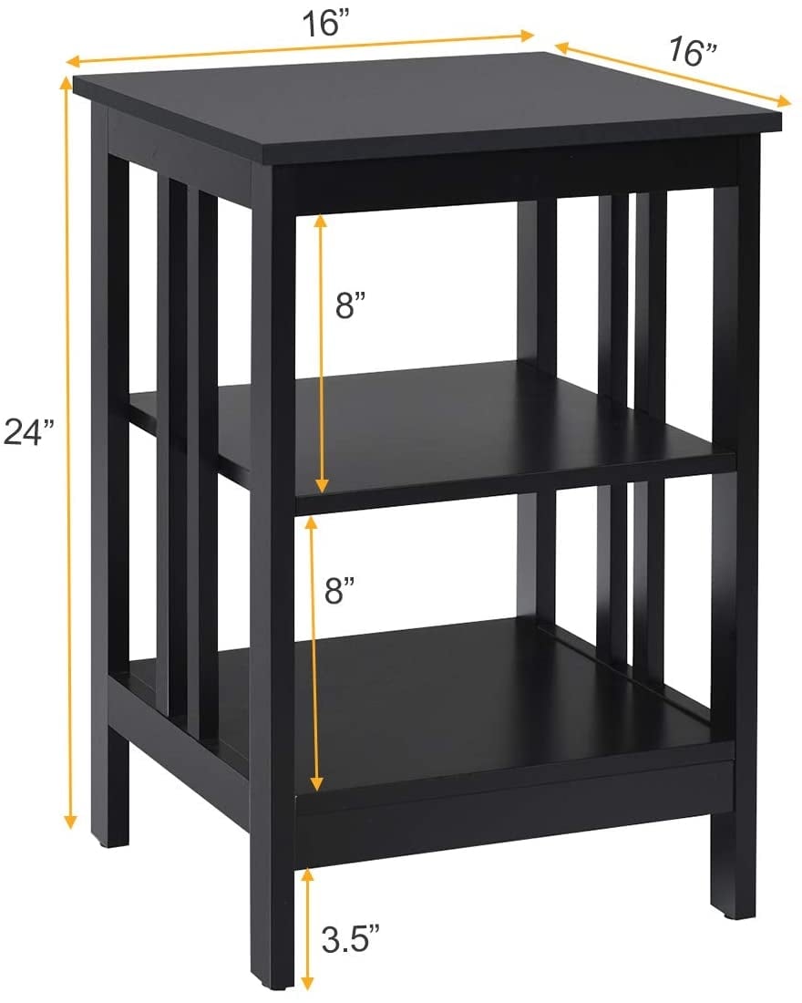 Set of 2 Multifunctional 3-Tier Nightstand Sofa Side Table with Reinforced Bars and Stable Structure-Black-End & Side Tables-DECOROLALA