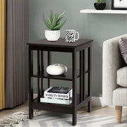 Set of 2 Multifunctional 3-Tier Nightstand Sofa Side Table with Reinforced Bars and Stable Structure-Dark Brown-End & Side Tables-DECOROLALA