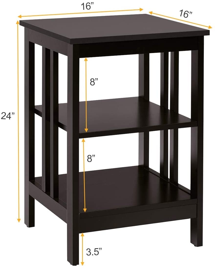 Set of 2 Multifunctional 3-Tier Nightstand Sofa Side Table with Reinforced Bars and Stable Structure-Dark Brown-End & Side Tables-DECOROLALA