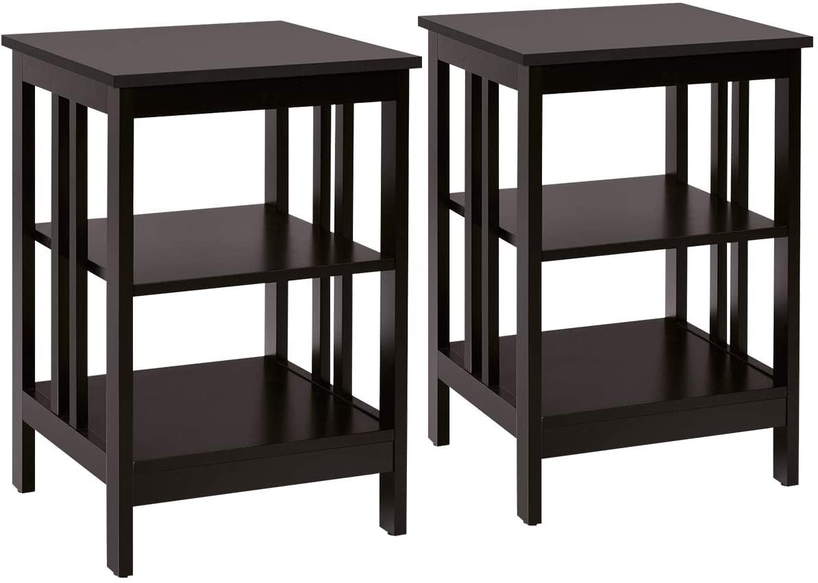 Set of 2 Multifunctional 3-Tier Nightstand Sofa Side Table with Reinforced Bars and Stable Structure-Dark Brown-End & Side Tables-DECOROLALA