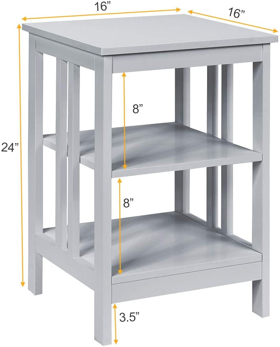 Set of 2 Multifunctional 3-Tier Nightstand Sofa Side Table with Reinforced Bars and Stable Structure-Gray-End & Side Tables-DECOROLALA