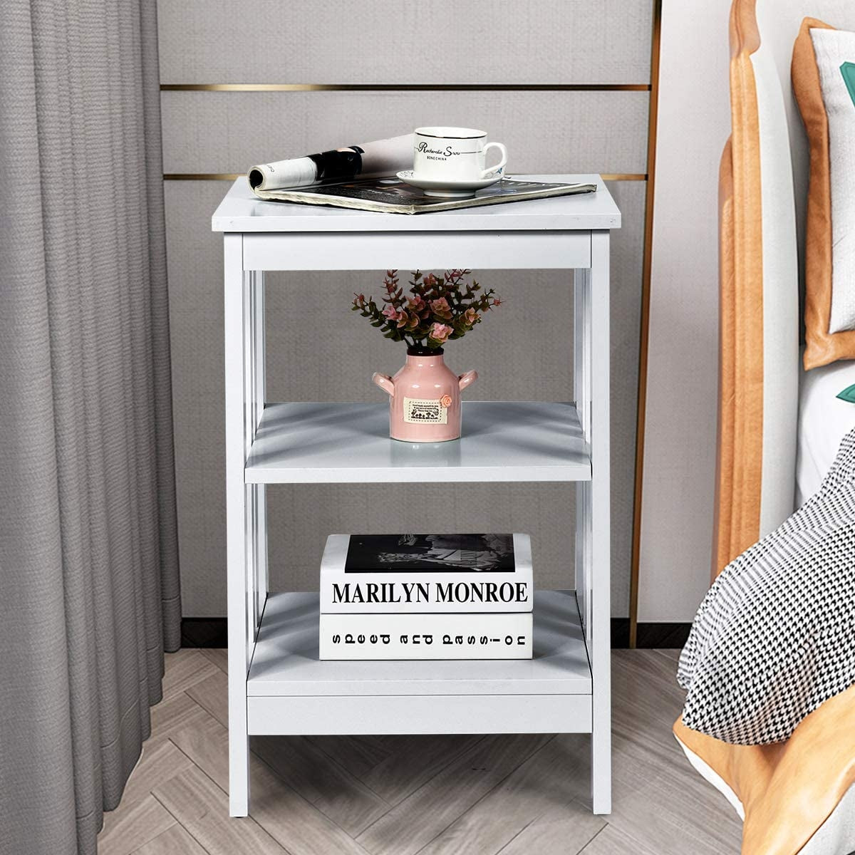 Set of 2 Multifunctional 3-Tier Nightstand Sofa Side Table with Reinforced Bars and Stable Structure-Gray-End & Side Tables-DECOROLALA